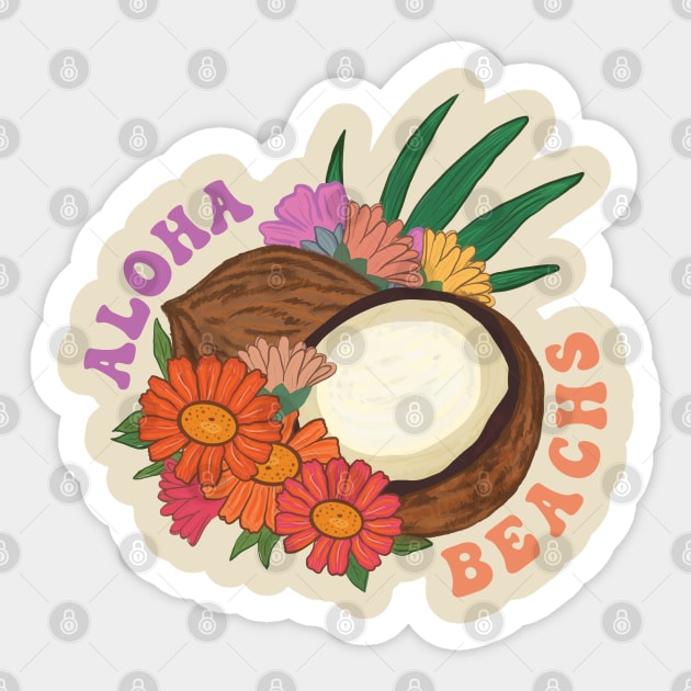 Watercolor Botanical Flowers Aloha beaches coconut fruit Sticker by Msafi